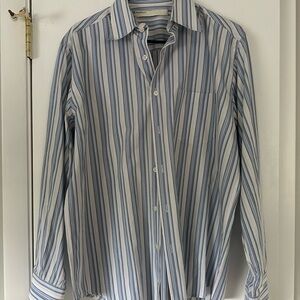 Perry Ellis Men's Blue and White Striped Shirt